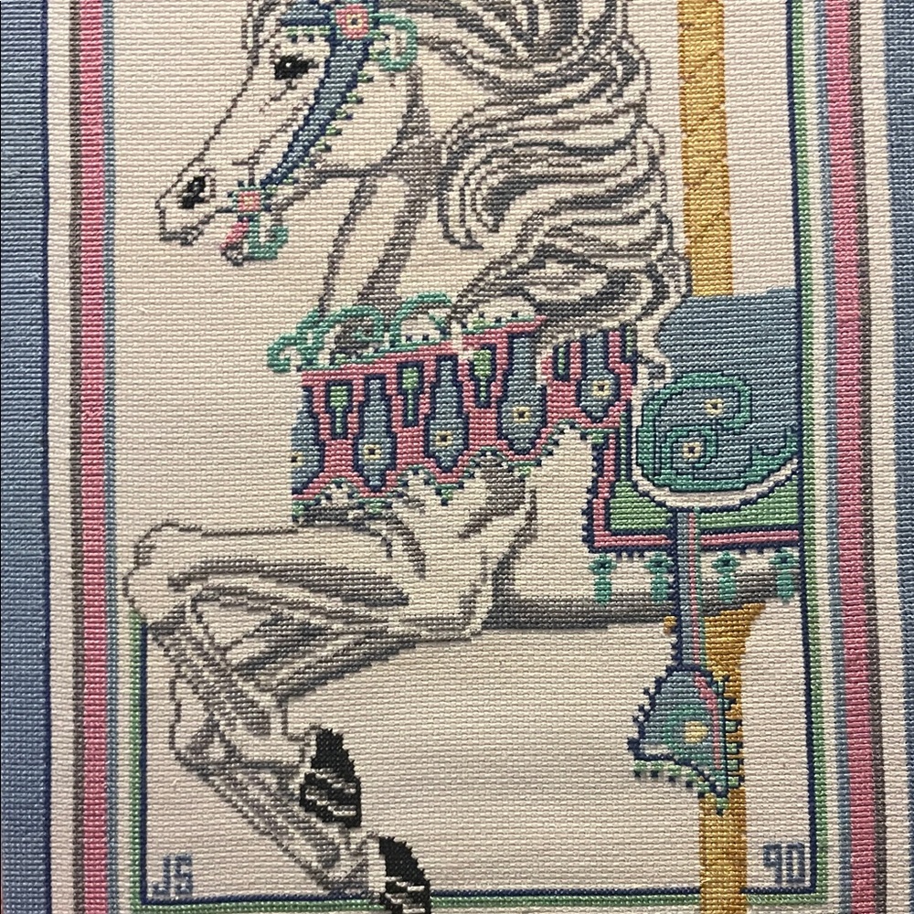 Elegant Carousel Horse Tapestry in Blue and Pink - Picture 5 of 5
